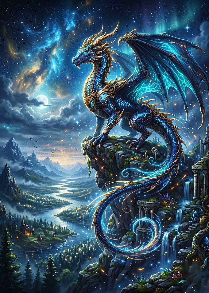 Blue Dragon Fantasy Galaxy Art