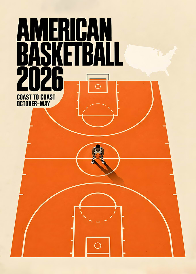 American Basketball Court Aerial View Poster