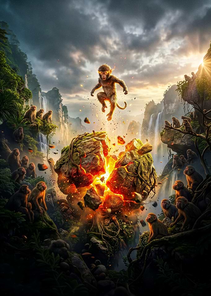 Monkey King Awakening from Stone