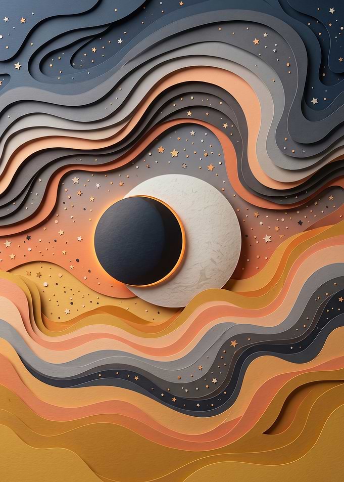 Abstract Paper Cutout Celestial Landscape