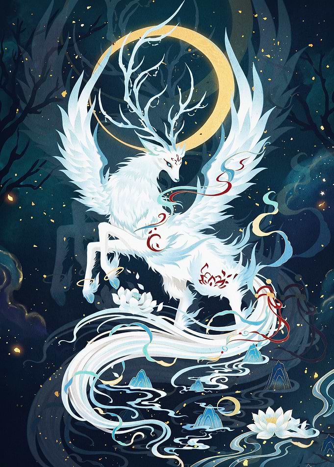 Celestial Deer Fantasy Art Poster