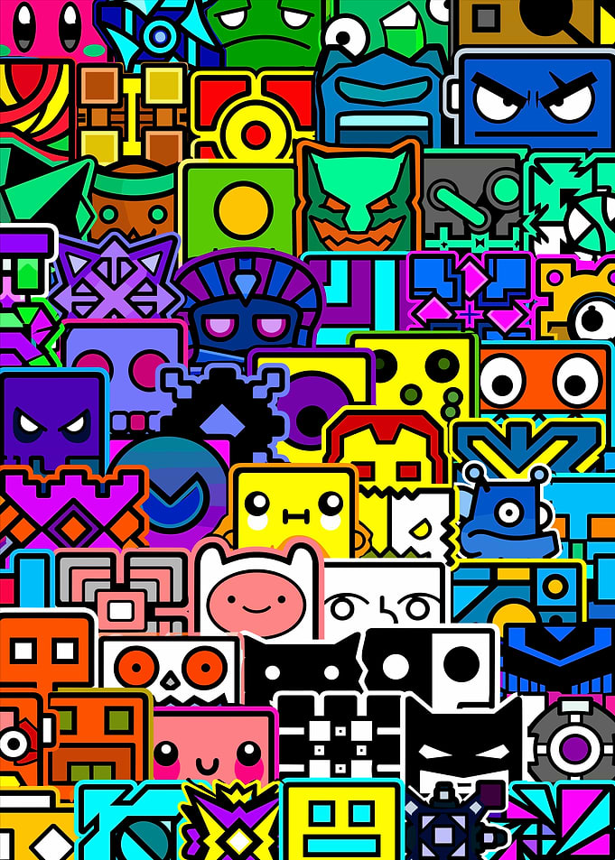 Geometry Dash Character Collage Pattern