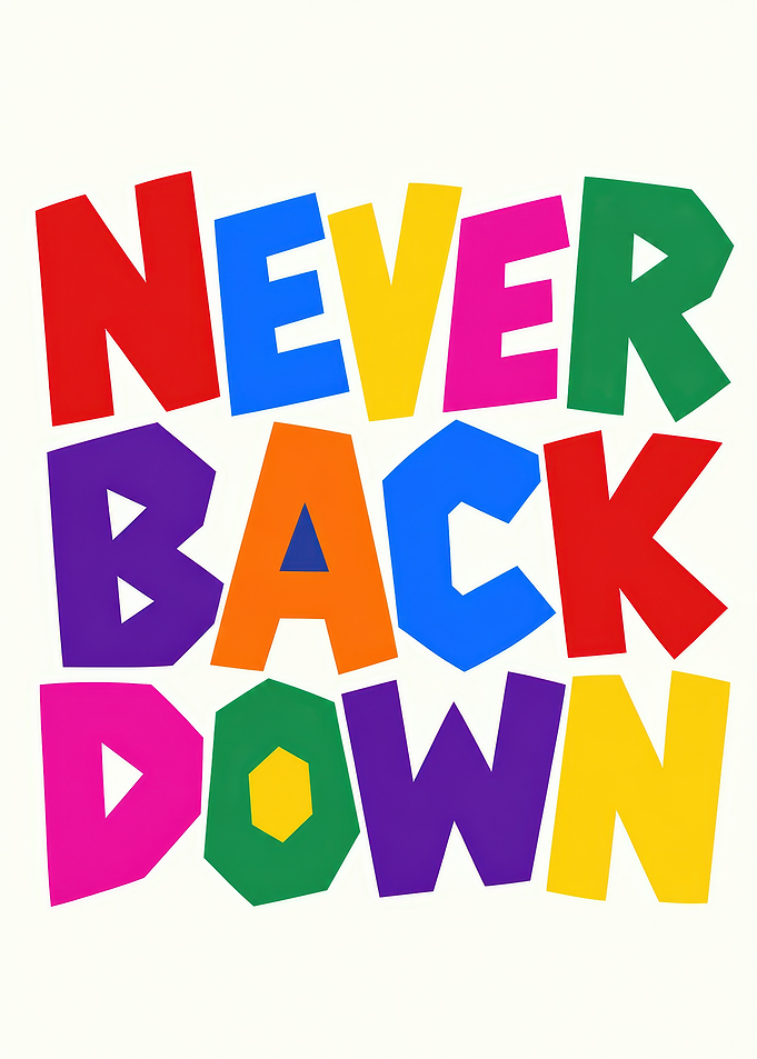 Never Back Down Colorful Typography Art