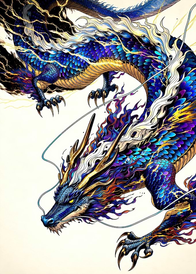Majestic Blue Lightning Dragon Illustration