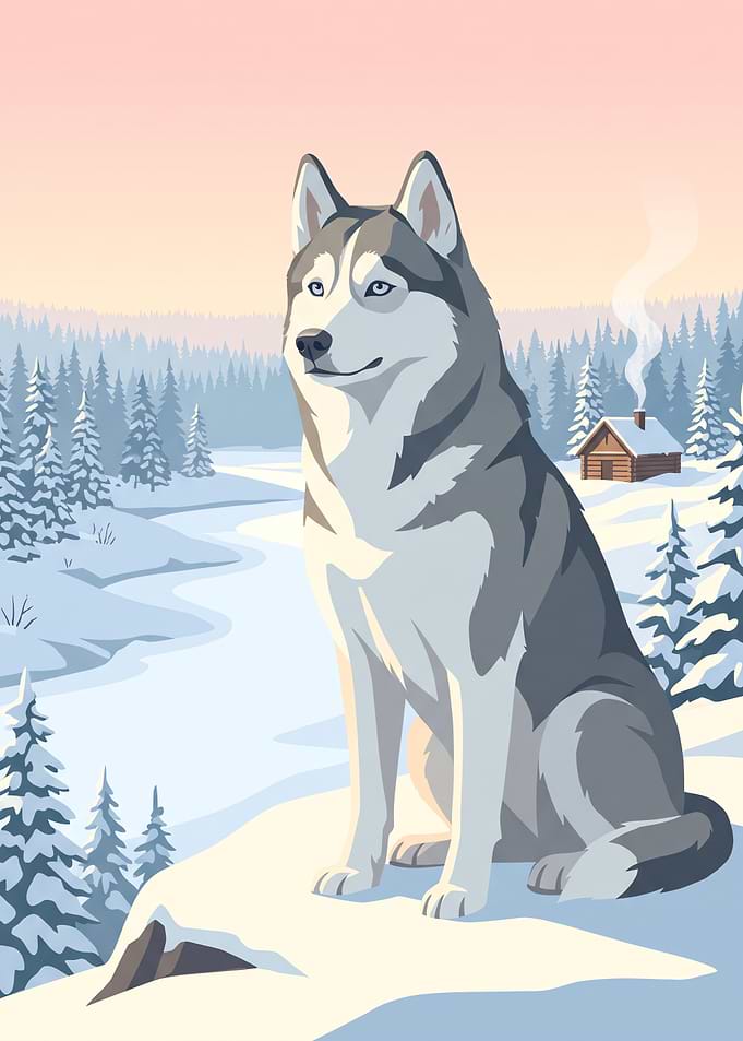Husky in Snowy Landscape