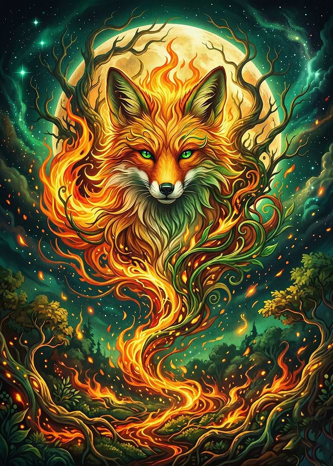 Fire Fox Spirit Forest Fantasy Art