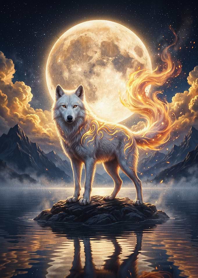 Fire Wolf Moon Fantasy Art