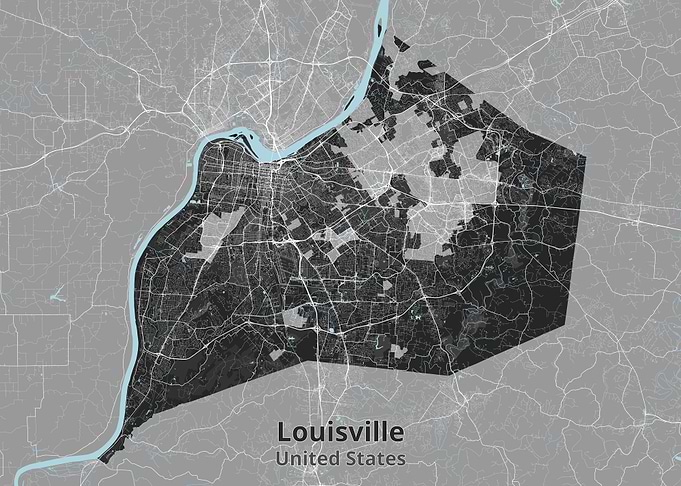 Louisville Kentucky City Map Print