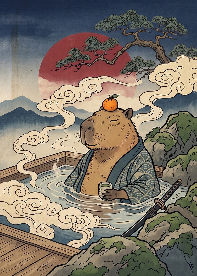Capybara Relaxing in Japanese Hot Spring