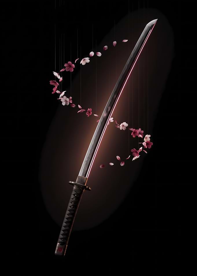 Katana with Floating Cherry Blossoms