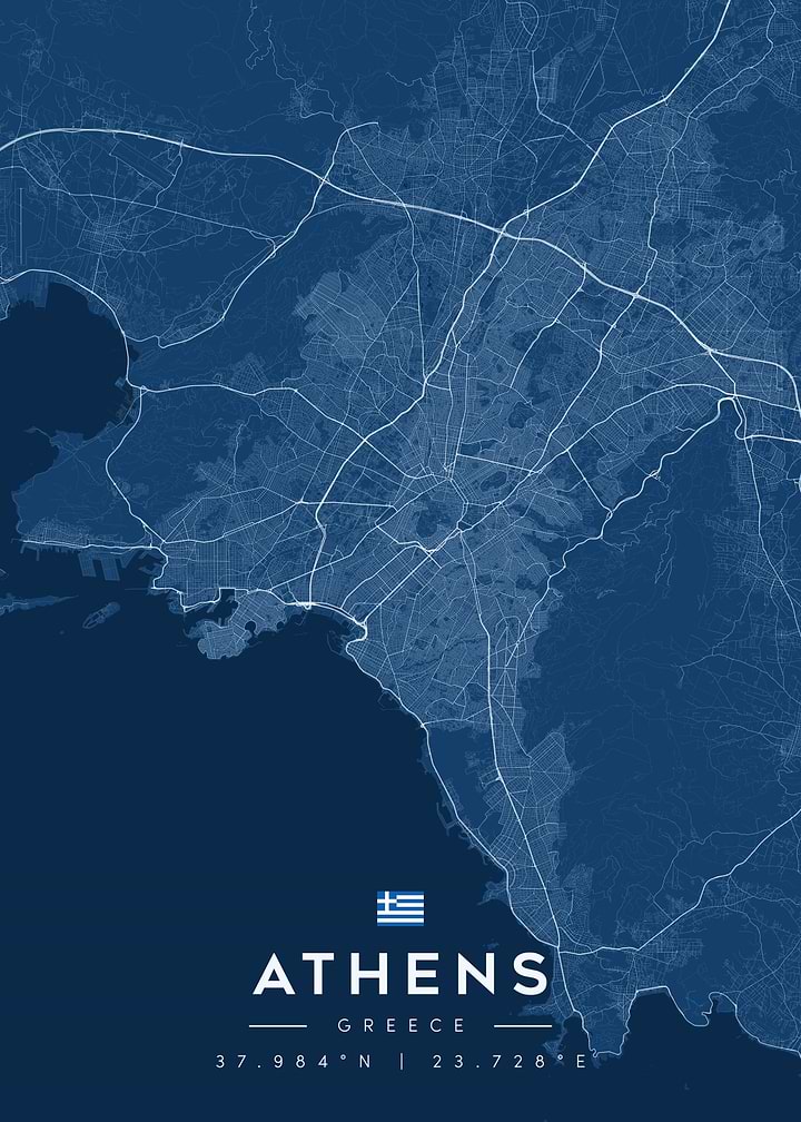 Minimalist Athens Greece City Map Poster