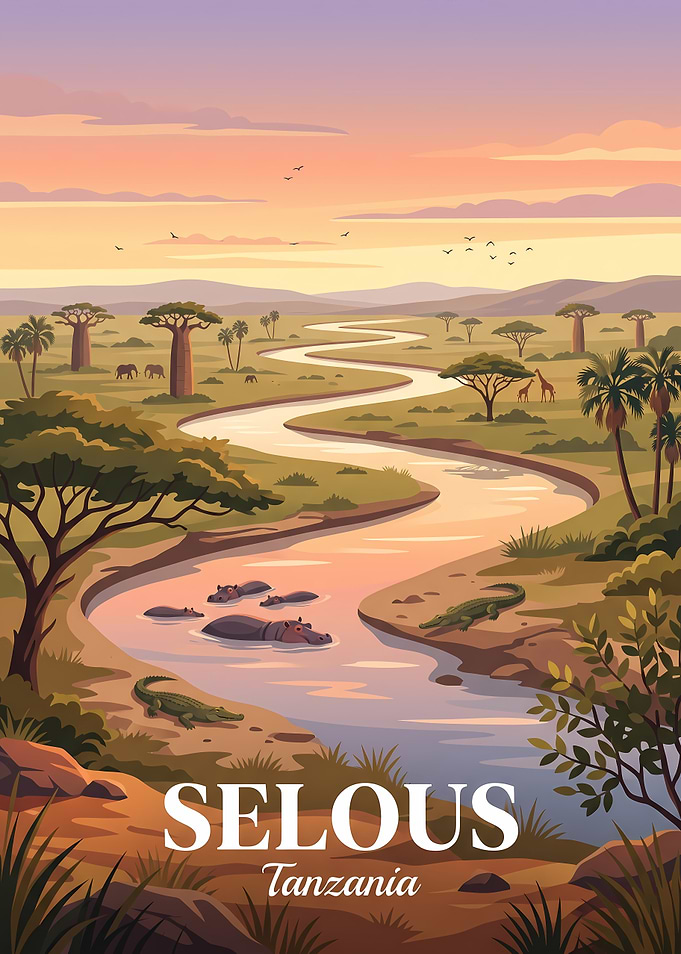 Selous Tanzania Safari Travel Poster