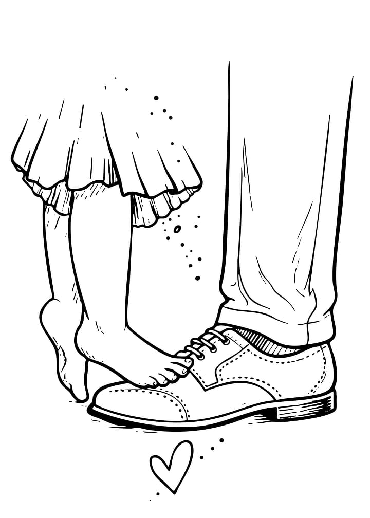 Child standing on father's shoe