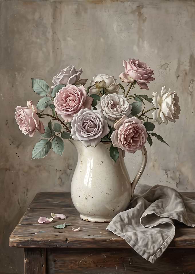 Still Life Roses in Pitcher