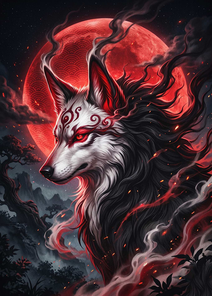 Wolf Red Moon Fantasy Art