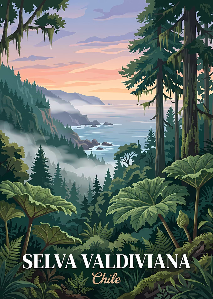 Selva Valdiviana Chile Travel Poster