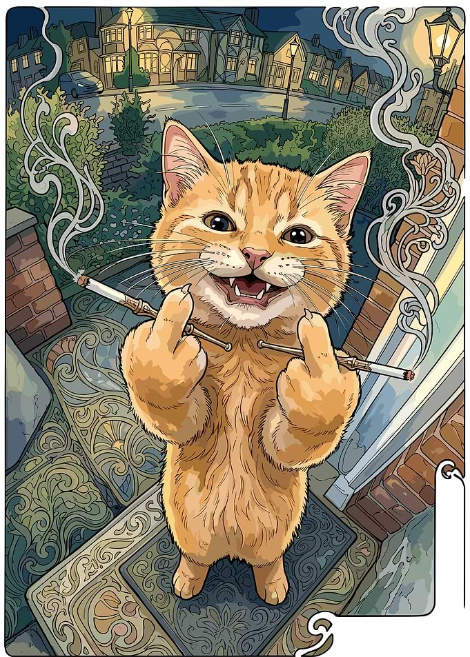 Sassy Orange Cat Giving Middle Fingers
