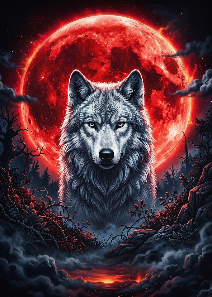 Wolf Red Moon Dark Fantasy Art