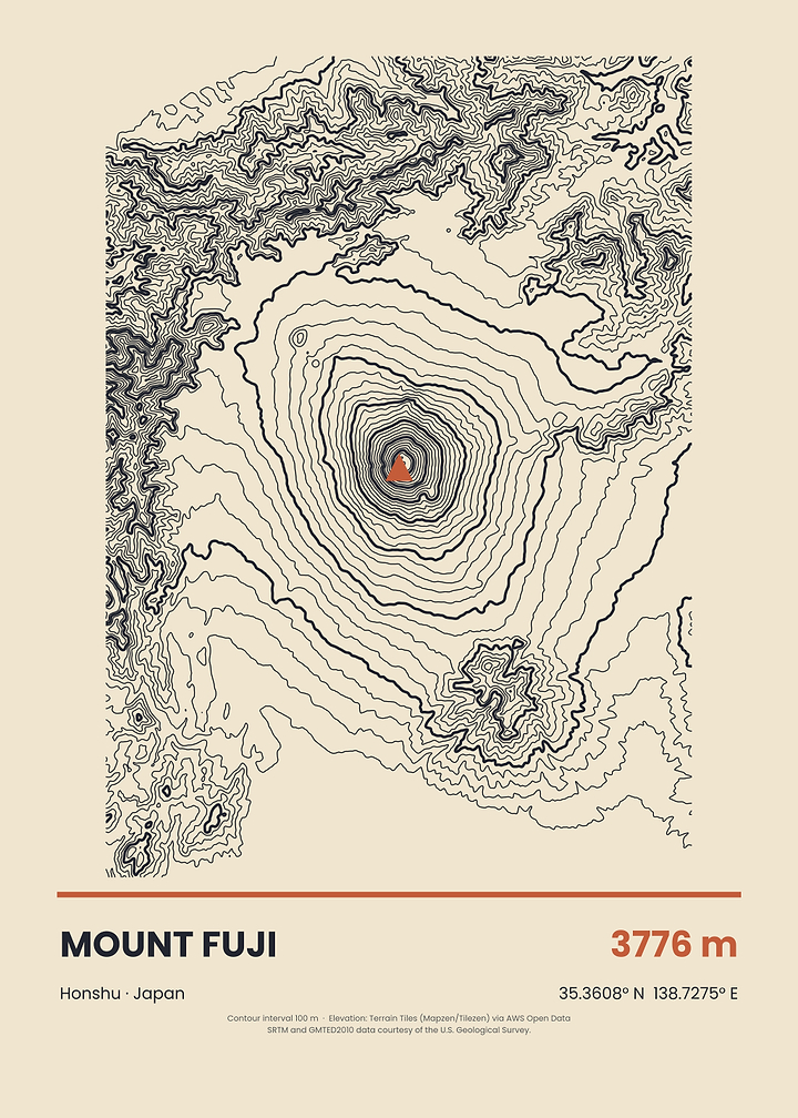 Mountain Wall Art – Mount Fuji Topographic Map Poster