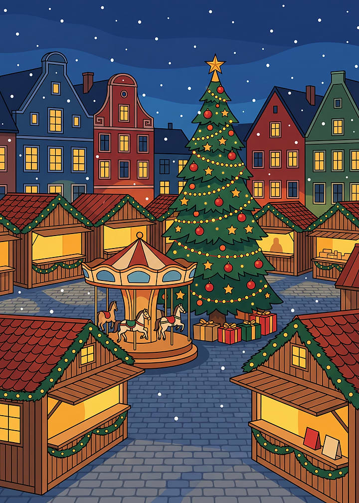 Christmas Market on a Snowy Night