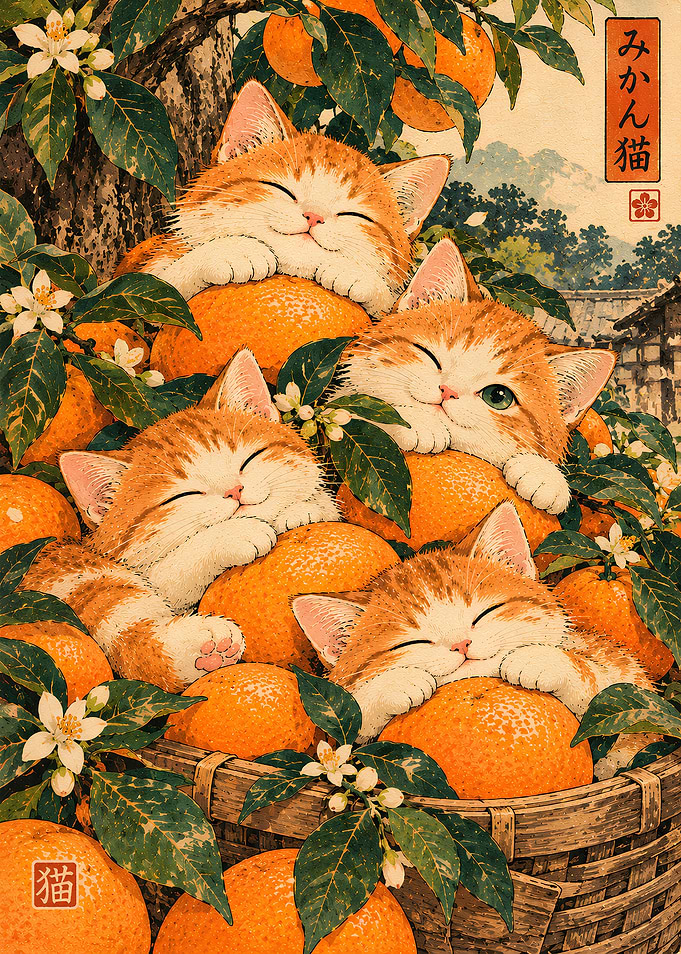 Cute Ginger Kittens Sleeping in Oranges