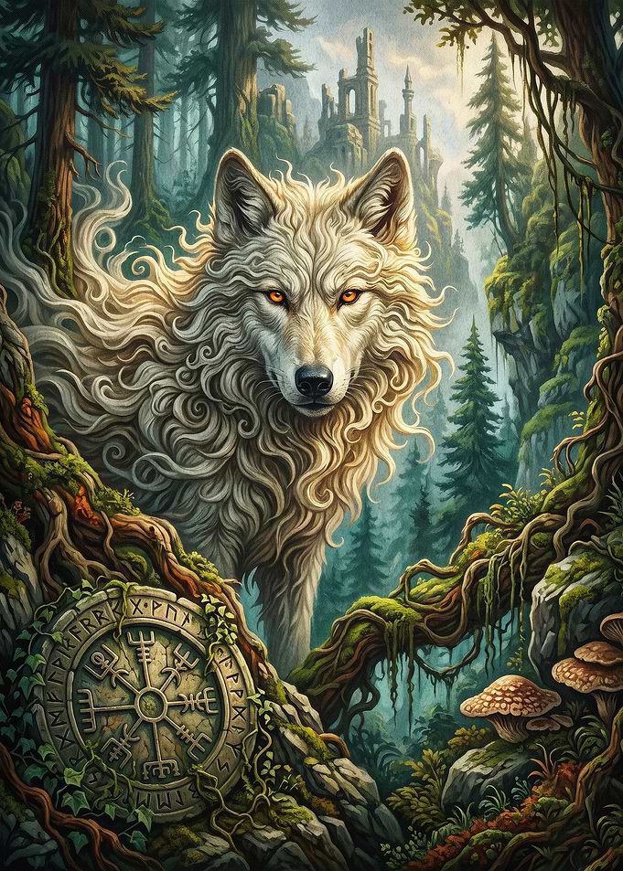 White Wolf Forest Fantasy Art