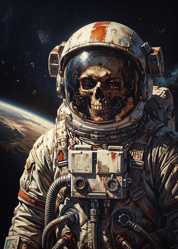 Skeleton Astronaut Space Dark Poste