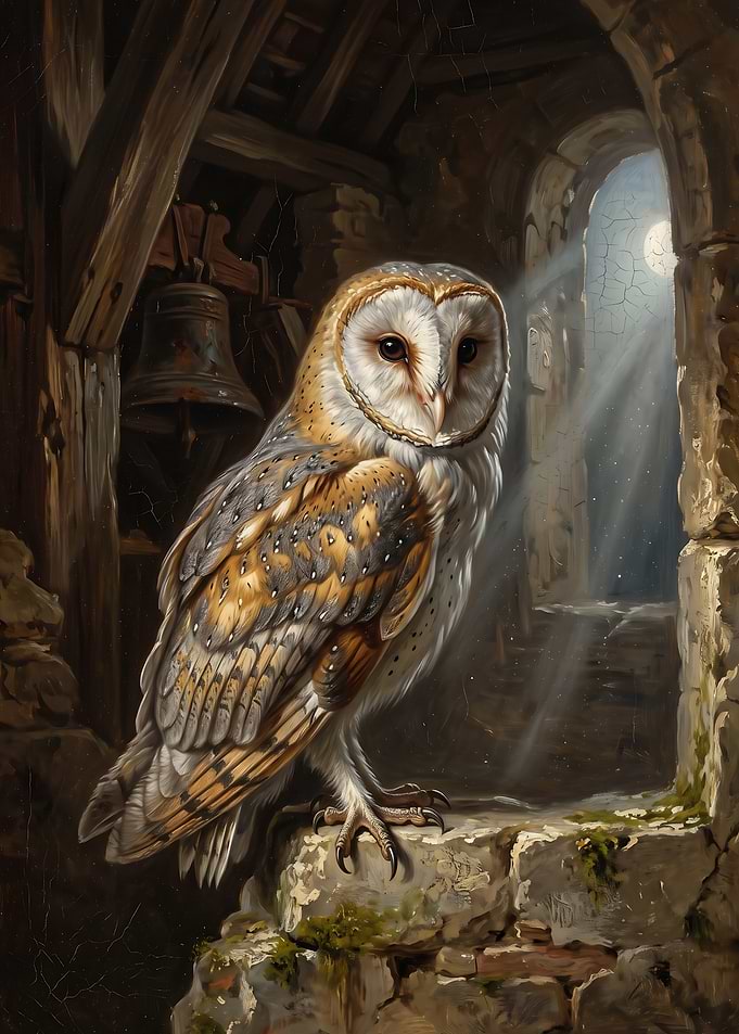 Barn Owl in Ancient Stone Tower