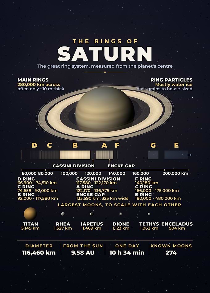 Rings Of Saturn Ring System Infographic Poster