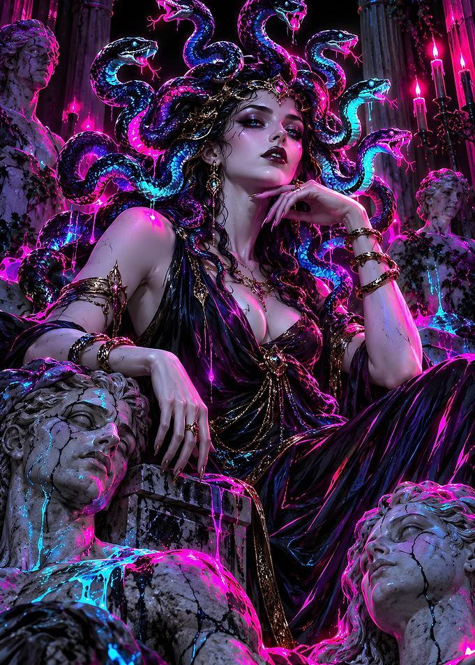 Snake Haired Gorgon Stone Statues
