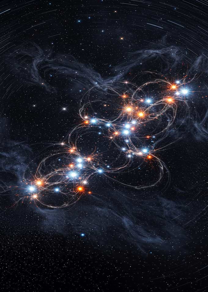 Interconnected Star Cluster in Deep Space