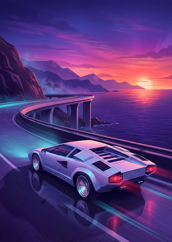 Lamborghini Countach Driving Along Coastal Highway