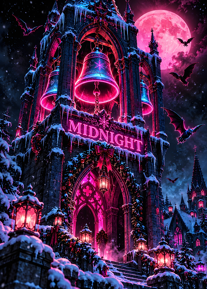 Midnight Bell Tower Neon Christmas