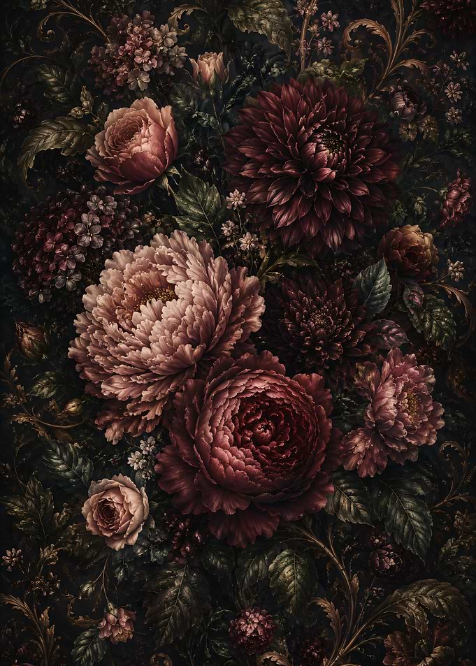 Dark Moody Floral Bouquet Painting