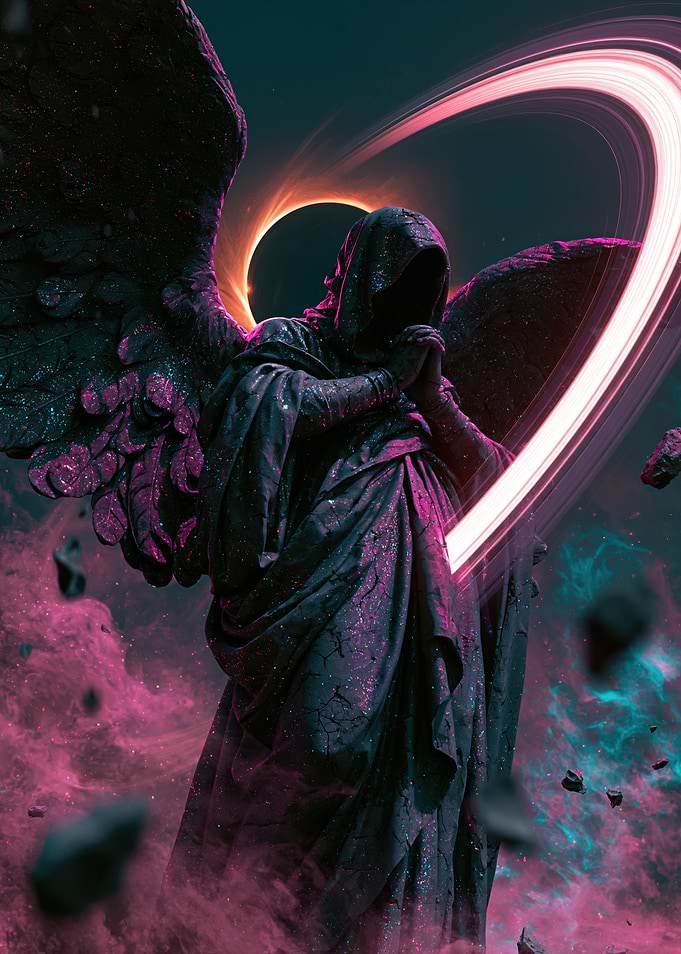 Cosmic Angel Statue with Light Ring