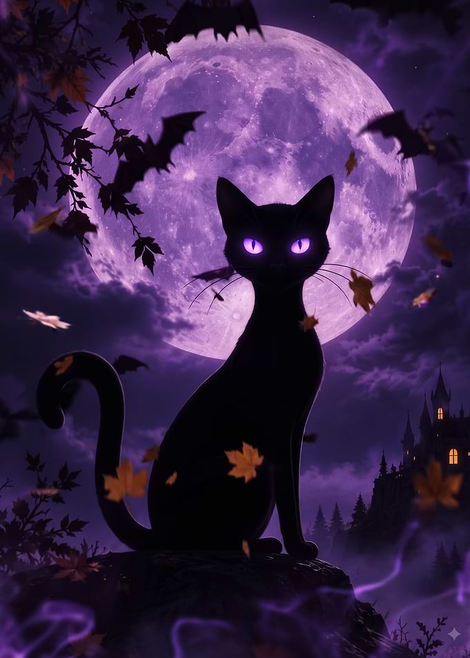Black Cat Under Purple Moon