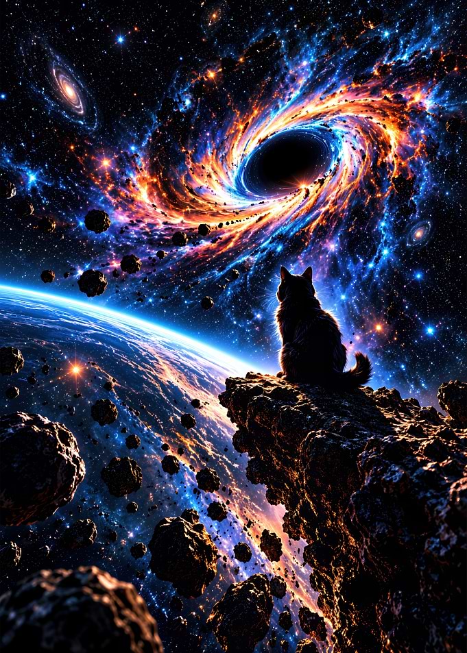 Cat Watching a Cosmic Black Hole