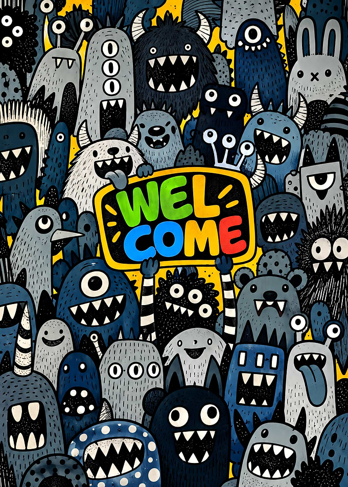 Welcome Monster Doodle Art