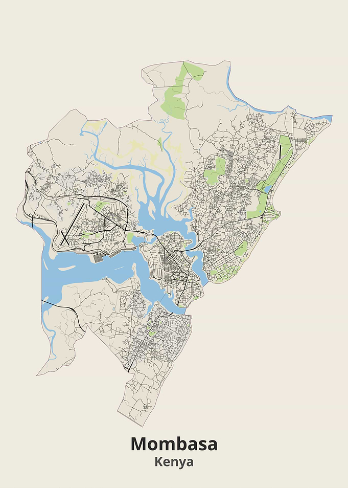 Minimalist Map of Mombasa, Kenya