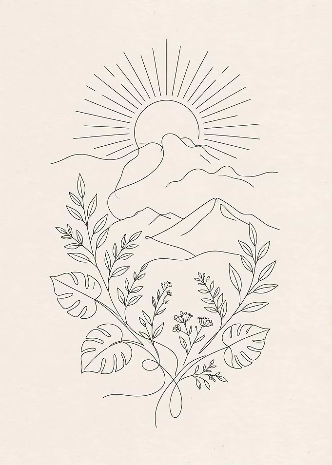 Minimalist Line Art Mountain Floral Design