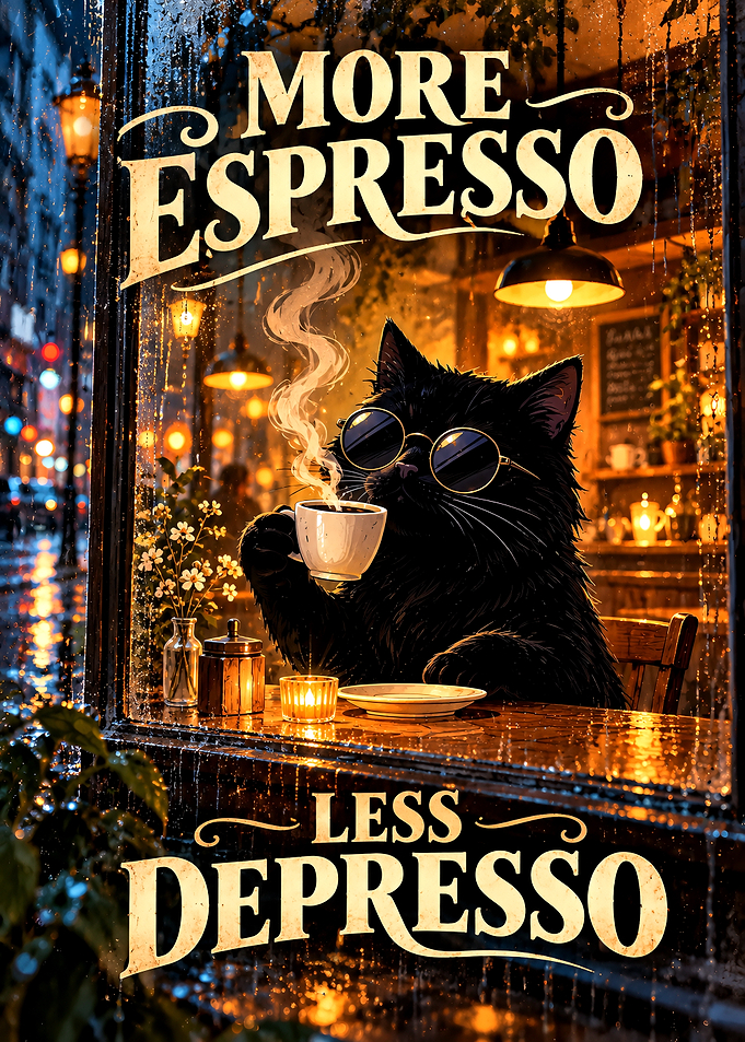 More Espresso Less Depresso Cat Poster