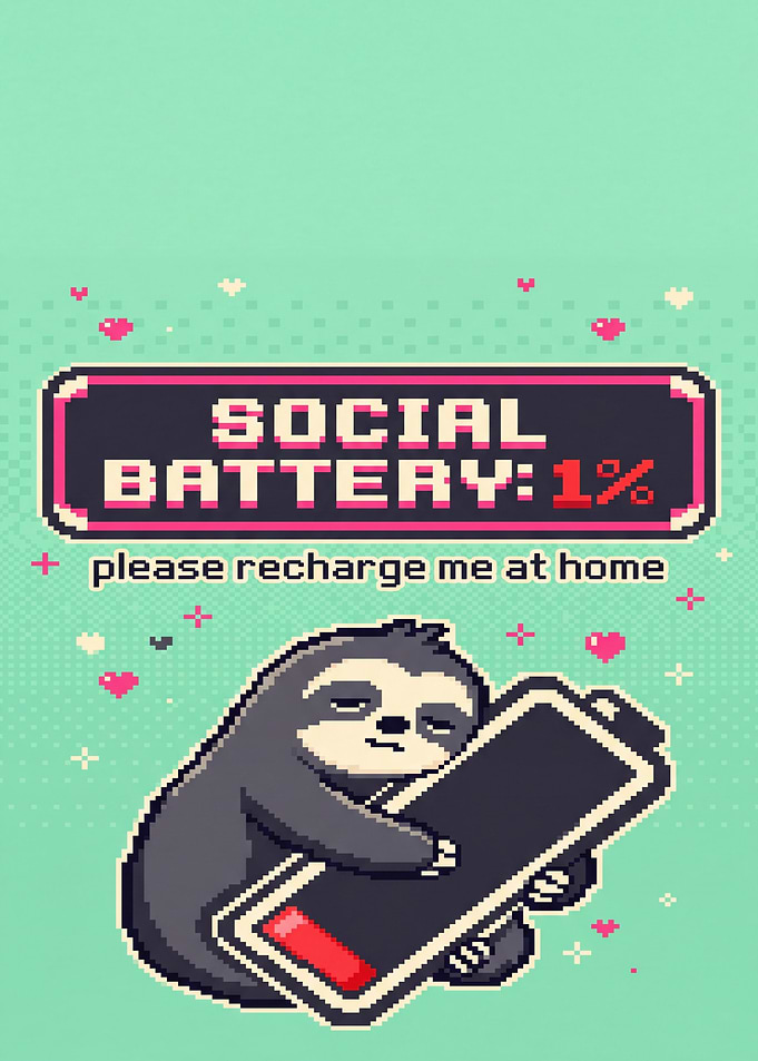 Pixel Art Sloth Social Battery