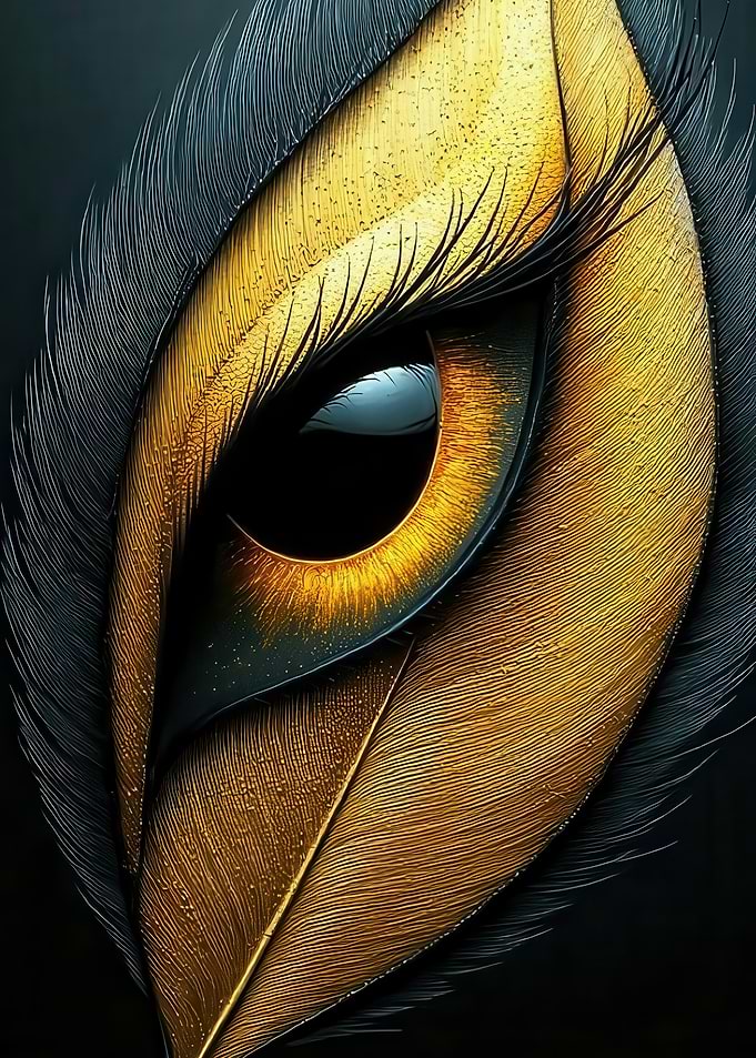 Golden Feather Eye Abstract Art