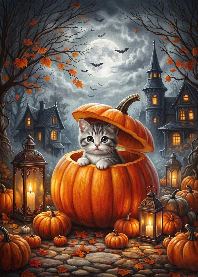 Halloween Cat Pumpkin Cute Poster