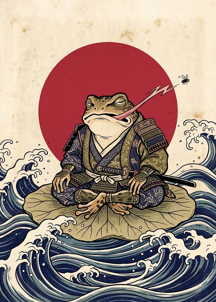 Samurai Frog on Lotus Leaf