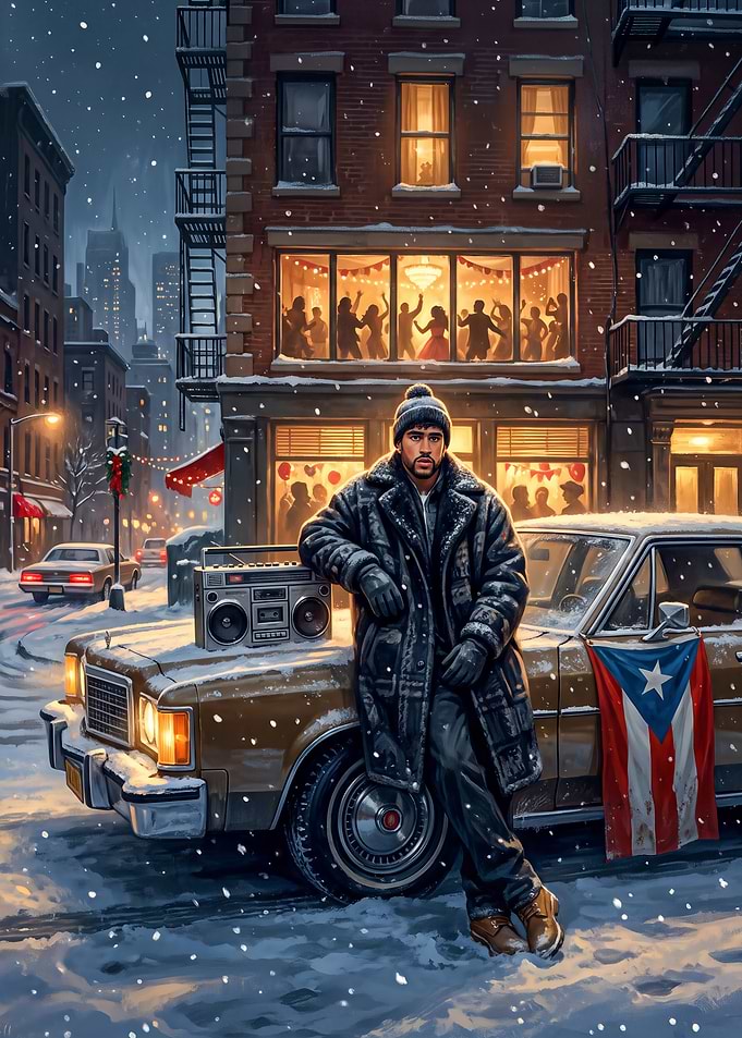 Bad Bunny Winter City Scene