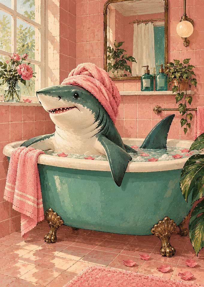 Cute Shark Relaxing in Bathtub