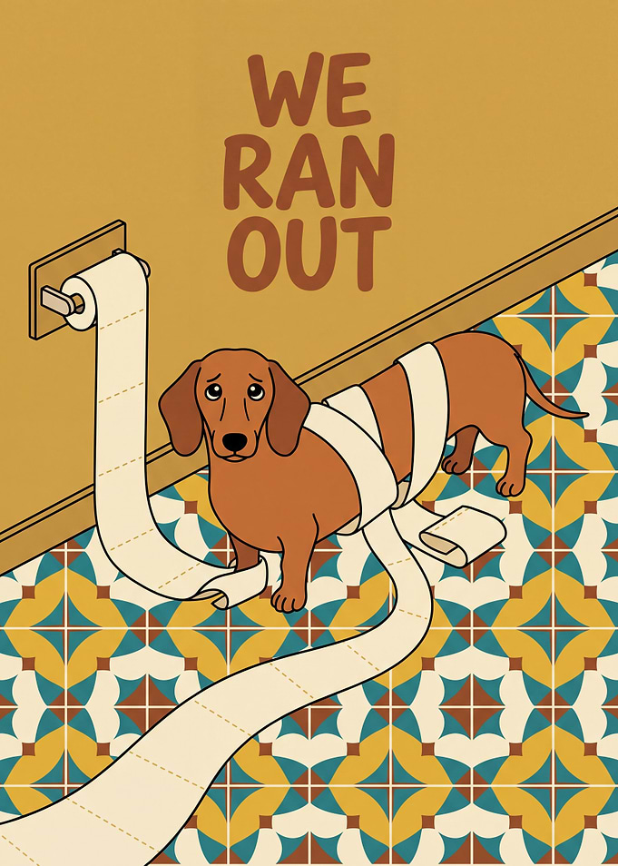 Funny Dachshund Toilet Paper Mess