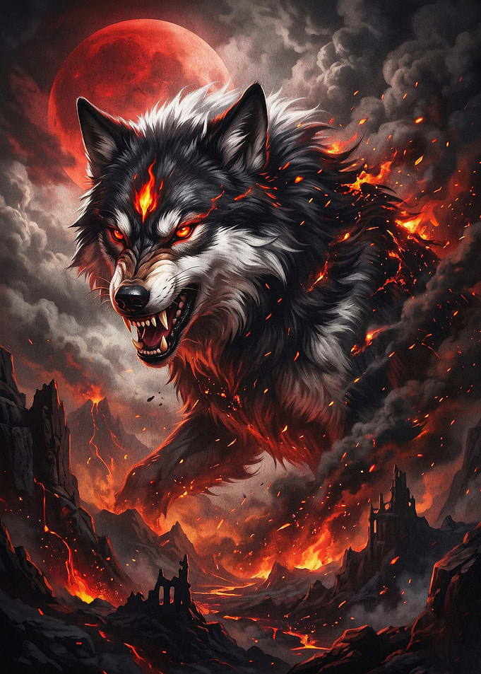 Fire Wolf Beast Fantasy Art Poster