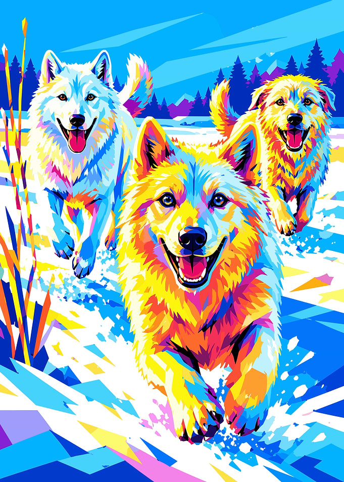 Colorful Pop Art Running Dogs